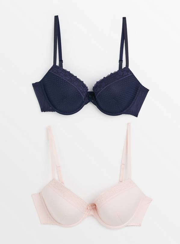 Navy & Pink Plunge Lace T-Shirt Bra 2 Pack  38D